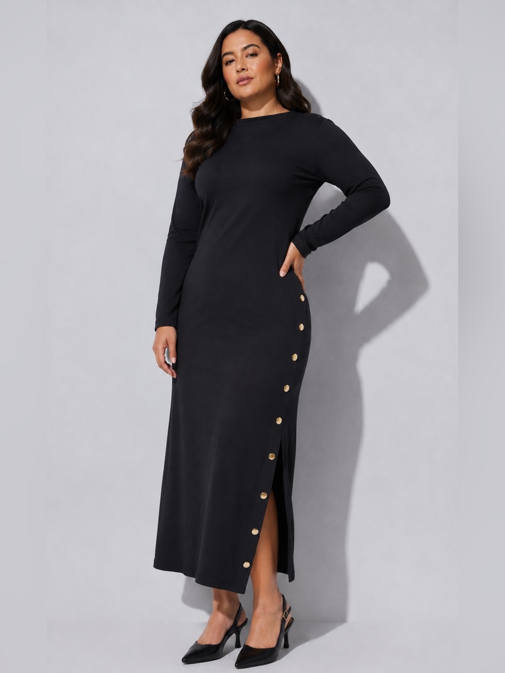 Anthro Nation Los Angeles Leni Black ribbed Side-Button Midi‎ Dress XXL